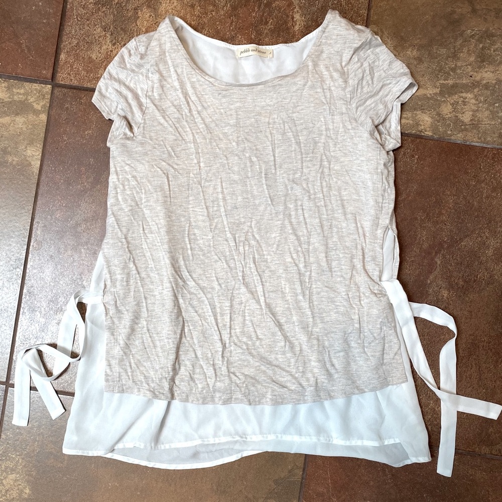 Cream double layered side tie work casual blouse